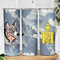 Mongolia Skinny Tumbler with Tribal Wolf Clouds Red Blue Flag Spirit