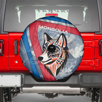 Mongolia Spare Tire Cover with Tribal Wolf Clouds Red Blue Flag Spirit