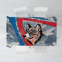 Mongolia Tablecloth with Tribal Wolf Clouds Red Blue Flag Spirit