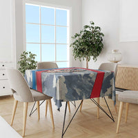 Mongolia Tablecloth with Tribal Wolf Clouds Red Blue Flag Spirit