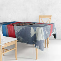 Mongolia Tablecloth with Tribal Wolf Clouds Red Blue Flag Spirit