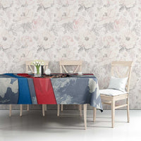 Mongolia Tablecloth with Tribal Wolf Clouds Red Blue Flag Spirit