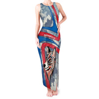 Mongolia Tank Maxi Dress with Tribal Wolf Clouds Red Blue Flag Spirit