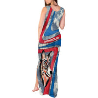 Mongolia Tank Maxi Dress with Tribal Wolf Clouds Red Blue Flag Spirit