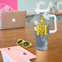 Mongolia Tumbler With Handle with Tribal Wolf Clouds Red Blue Flag Spirit