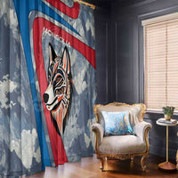 Mongolia Window Curtain with Tribal Wolf Clouds Red Blue Flag Spirit
