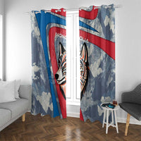 Mongolia Window Curtain with Tribal Wolf Clouds Red Blue Flag Spirit