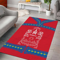 Mongolia Area Rug with Soyombo Dragon Sun Red Blue Tradition Spirit