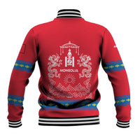 Mongolia Baseball Jacket with Soyombo Dragon Sun Red Blue Tradition Spirit