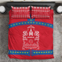 Mongolia Bedding Set with Soyombo Dragon Sun Red Blue Tradition Spirit