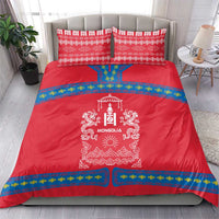 Mongolia Bedding Set with Soyombo Dragon Sun Red Blue Tradition Spirit