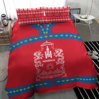 Mongolia Bedding Set with Soyombo Dragon Sun Red Blue Tradition Spirit
