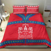 Mongolia Bedding Set with Soyombo Dragon Sun Red Blue Tradition Spirit