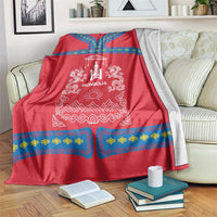 Mongolia Blanket with Soyombo Dragon Sun Red Blue Tradition Spirit