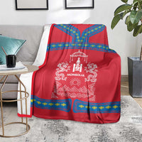 Mongolia Blanket with Soyombo Dragon Sun Red Blue Tradition Spirit