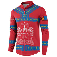 Mongolia Button Sweatshirt with Soyombo Dragon Sun Red Blue Tradition Spirit