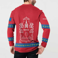 Mongolia Button Sweatshirt with Soyombo Dragon Sun Red Blue Tradition Spirit