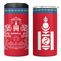 Mongolia 4 in 1 Can Cooler Tumbler with Soyombo Dragon Sun Red Blue Tradition Spirit