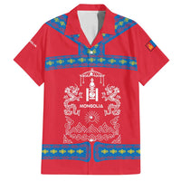 Mongolia Family Matching Long Sleeve Bodycon Dress and Hawaiian Shirt with Soyombo Dragon Sun Red Blue Tradition Spirit