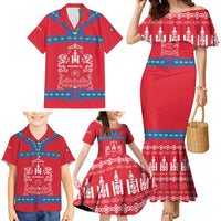 Mongolia Family Matching Mermaid Dress and Hawaiian Shirt with Soyombo Dragon Sun Red Blue Tradition Spirit