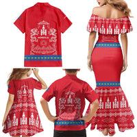 Mongolia Family Matching Mermaid Dress and Hawaiian Shirt with Soyombo Dragon Sun Red Blue Tradition Spirit