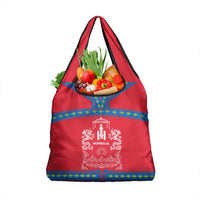 Mongolia Grocery Bag with Soyombo Dragon Sun Red Blue Tradition Spirit
