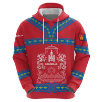 Mongolia Hoodie with Soyombo Dragon Sun Red Blue Tradition Spirit