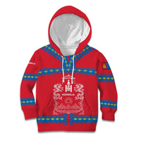 Mongolia Kid Hoodie with Soyombo Dragon Sun Red Blue Tradition Spirit
