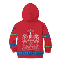 Mongolia Kid Hoodie with Soyombo Dragon Sun Red Blue Tradition Spirit