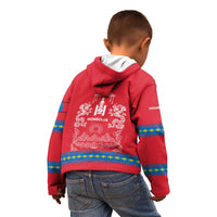 Mongolia Kid Hoodie with Soyombo Dragon Sun Red Blue Tradition Spirit