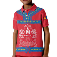 Mongolia Kid Polo Shirt with Soyombo Dragon Sun Red Blue Tradition Spirit