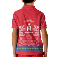 Mongolia Kid Polo Shirt with Soyombo Dragon Sun Red Blue Tradition Spirit