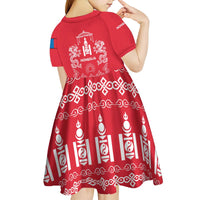 Mongolia Kid Short Sleeve Dress with Soyombo Dragon Sun Red Blue Tradition Spirit