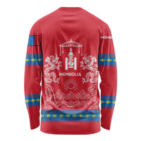 Mongolia Long Sleeve Shirt with Soyombo Dragon Sun Red Blue Tradition Spirit
