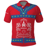 Mongolia Polo Shirt with Soyombo Dragon Sun Red Blue Tradition Spirit