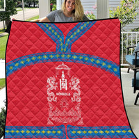 Mongolia Quilt with Soyombo Dragon Sun Red Blue Tradition Spirit