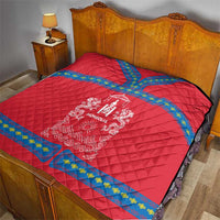 Mongolia Quilt with Soyombo Dragon Sun Red Blue Tradition Spirit