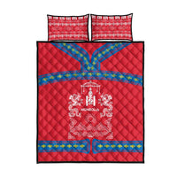 Mongolia Quilt Bed Set with Soyombo Dragon Sun Red Blue Tradition Spirit