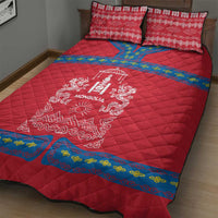 Mongolia Quilt Bed Set with Soyombo Dragon Sun Red Blue Tradition Spirit