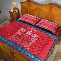 Mongolia Quilt Bed Set with Soyombo Dragon Sun Red Blue Tradition Spirit