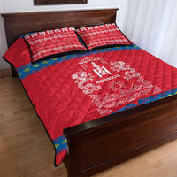 Mongolia Quilt Bed Set with Soyombo Dragon Sun Red Blue Tradition Spirit