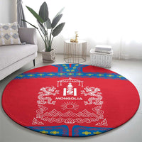 Mongolia Round Carpet with Soyombo Dragon Sun Red Blue Tradition Spirit