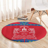 Mongolia Round Carpet with Soyombo Dragon Sun Red Blue Tradition Spirit