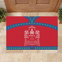 Mongolia Rubber Doormat with Soyombo Dragon Sun Red Blue Tradition Spirit