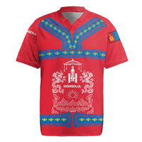 Mongolia Rugby Jersey with Soyombo Dragon Sun Red Blue Tradition Spirit