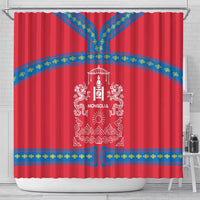Mongolia Shower Curtain with Soyombo Dragon Sun Red Blue Tradition Spirit