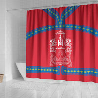 Mongolia Shower Curtain with Soyombo Dragon Sun Red Blue Tradition Spirit