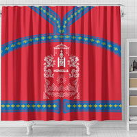 Mongolia Shower Curtain with Soyombo Dragon Sun Red Blue Tradition Spirit