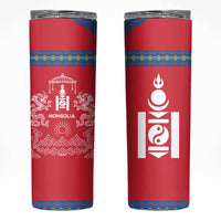 Mongolia Skinny Tumbler with Soyombo Dragon Sun Red Blue Tradition Spirit