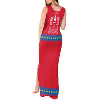 Mongolia Tank Maxi Dress with Soyombo Dragon Sun Red Blue Tradition Spirit
